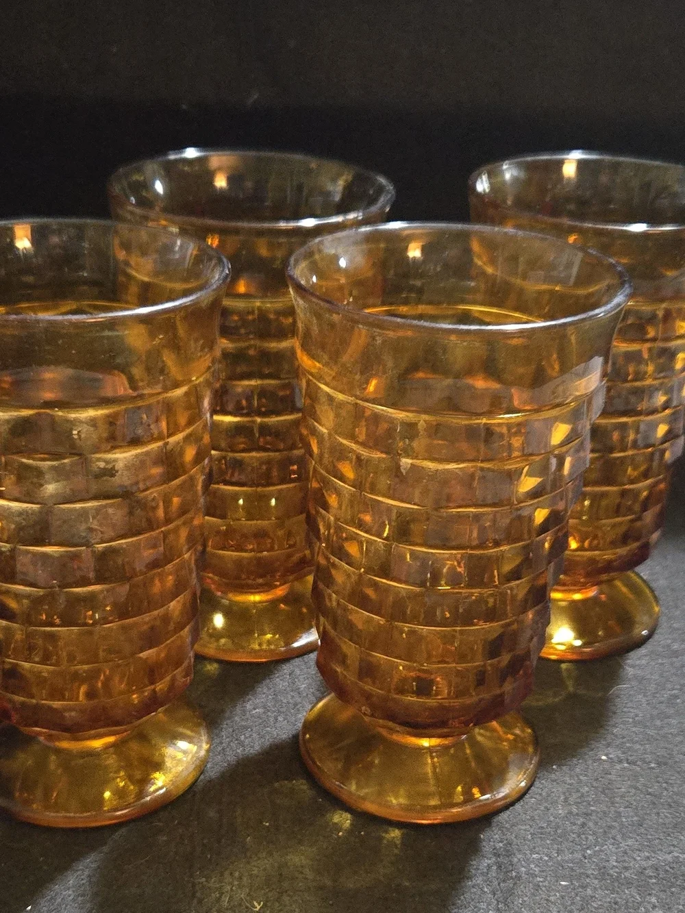 Vintage Amber Textured Glass Tumbler Set - 4 Pack